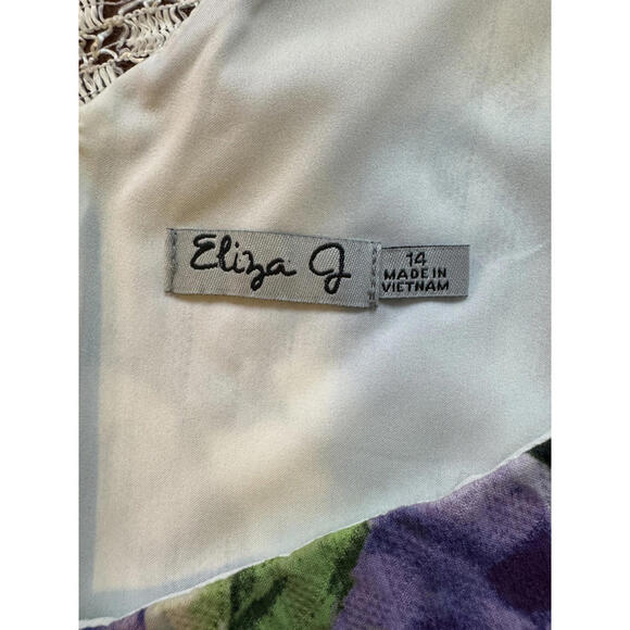 Eliza J Floral Print Sheath Dress Size 14 Purple Blue Green - Picture 3 of 10